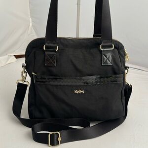 Kipling Dolan black nylon convertible crossbody handbag with patent leather trim